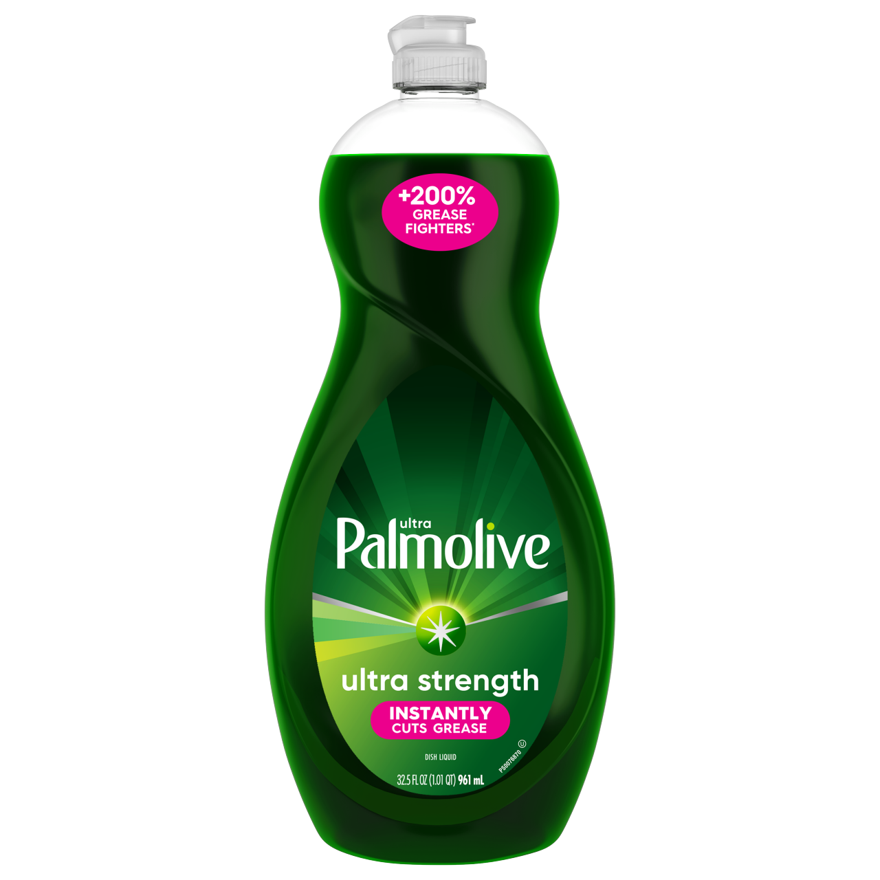 Palmolive Ultra Strength dish soap bottle on white background.