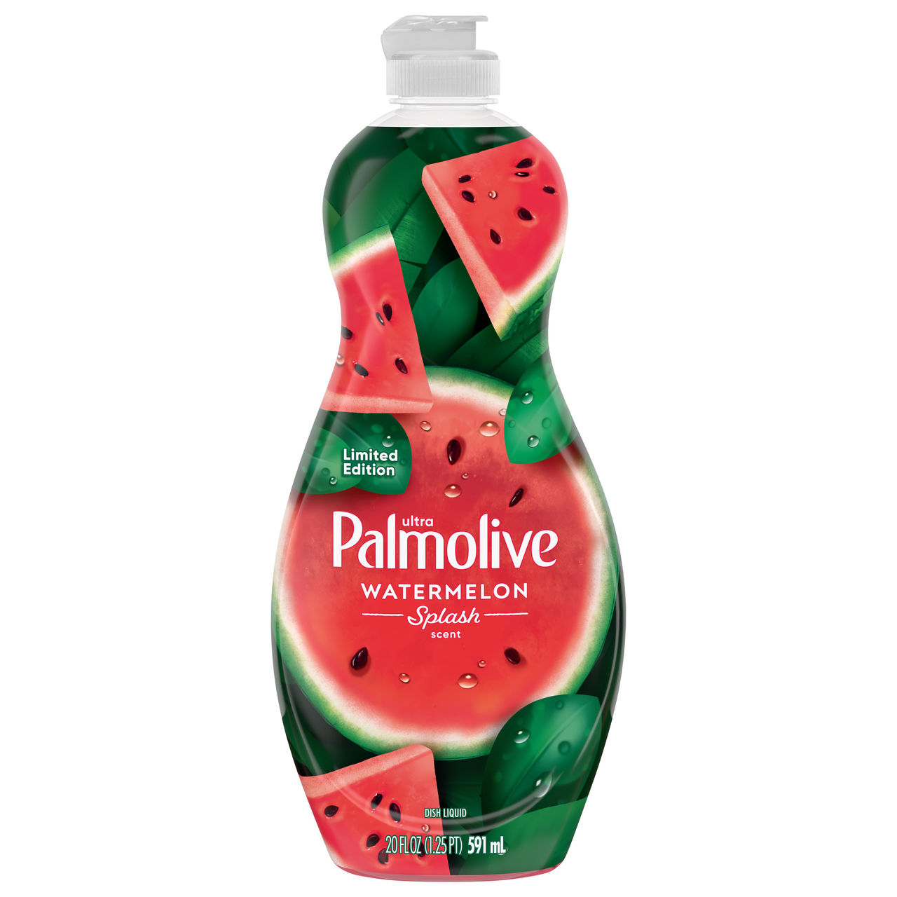 Palmolive Ultra Watermelon Splash dish soap bottle on white background.
