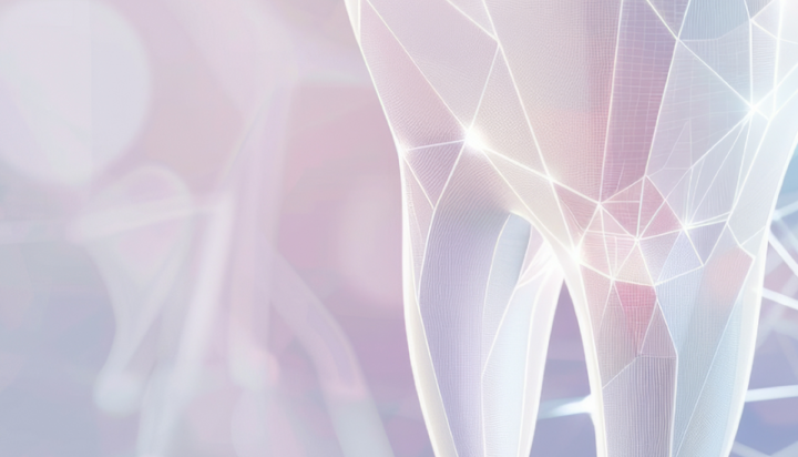 3D graphic of a tooth representing  innovation and advancement in the field of oral health.